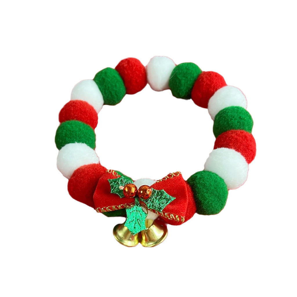 Christmas Cute Dog Cat Plush Ball Necklace Collar With Bow