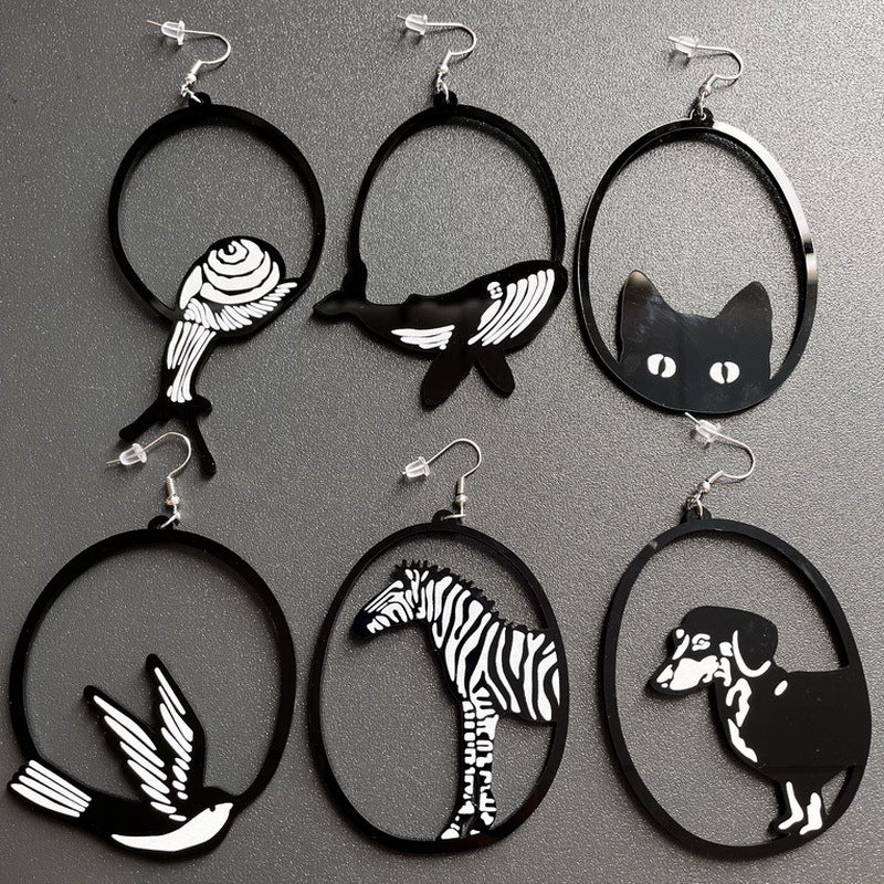 Acrylic Dangle Earrings Round Asymmetric Dog Drop Earrings