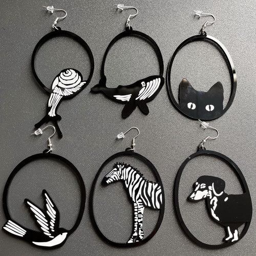 Acrylic Dangle Earrings Round Asymmetric Dog Drop Earrings