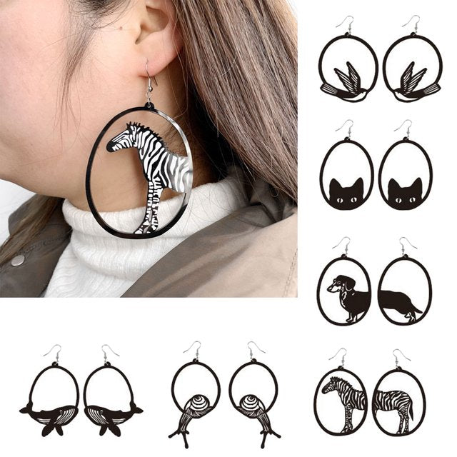 Acrylic Dangle Earrings Round Asymmetric Dog Drop Earrings